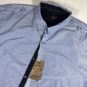 Vertical Sport Men's Short Sleeve Button Down Shirt Blue Diamond Print 4XL NWT